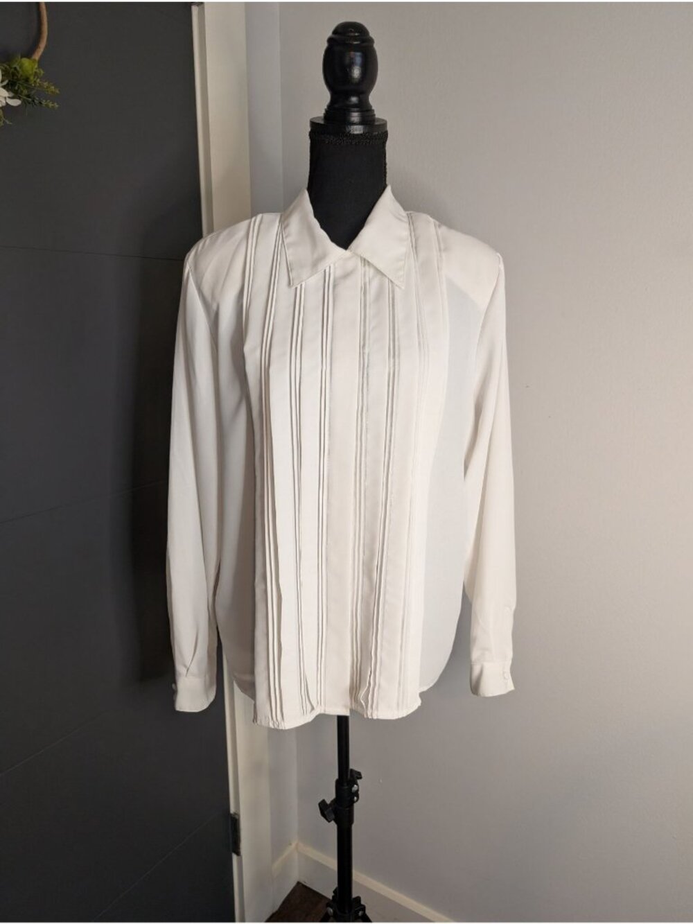 Karen Scott Womens White Button-Front Blouse With Pintuck Detail Size L